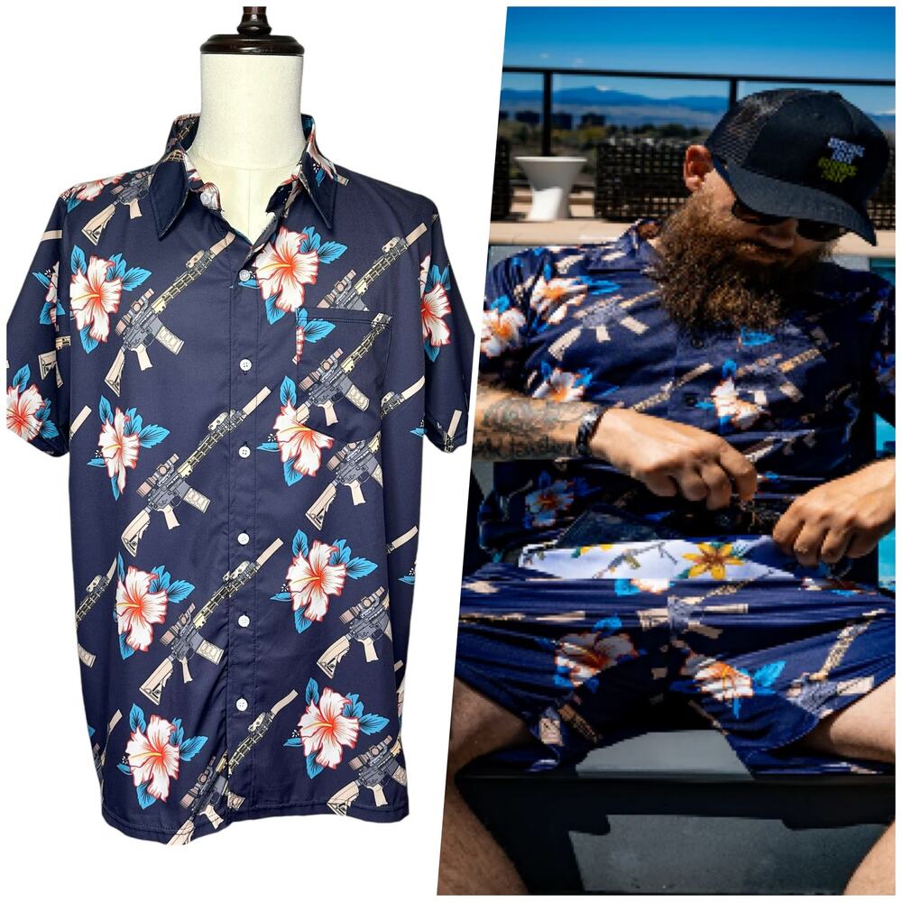 Men's Navy Floral Button-Down Casual Shirt